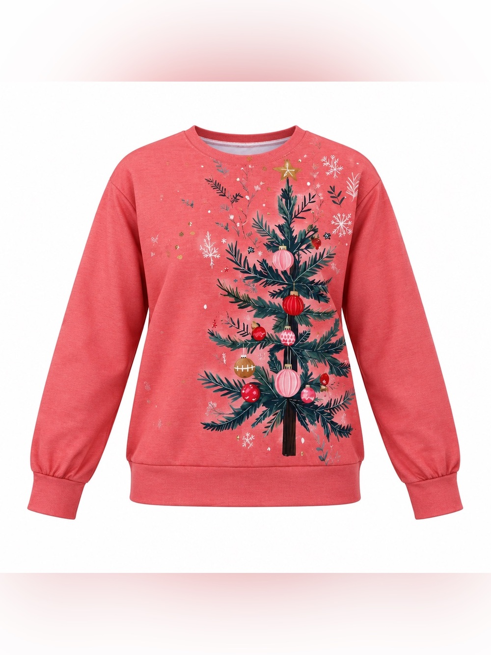 Women's Coral Christmas Tree Graphic Sweatshirt Size L